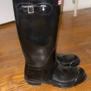 Black knee high hunter rain boots